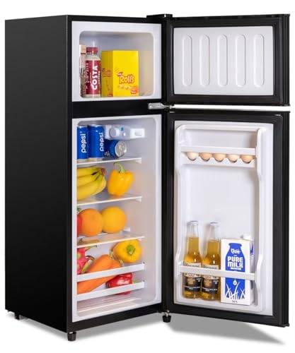 Anukis Compact Refrigerator 3.8 Cu Ft 2 Door Mini Fridge with Freezer for Apartment, Dorm, Office, Family, Basement, Garage - Black