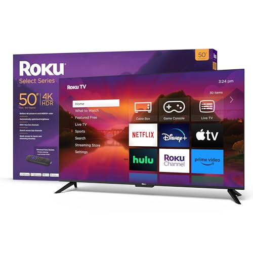 Roku Smart TV – 50-Inch Select Series 4K HDR RokuTV Enhanced Voice Remote, Brilliant 4K Picture, Automatic Brightness, & Seamless Streaming – Live Local News, Sports, Family Entertainment