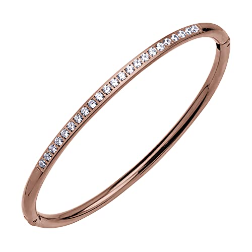 555Jewelry Stainless Steel & CZ Hinged Oval Cuff Bangle Bracelet for Women