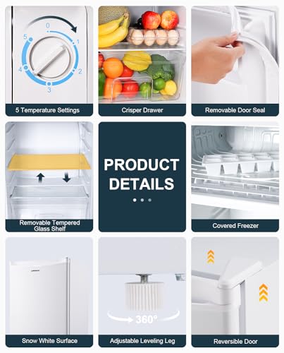 Upstreman 3.2 Cu.Ft Mini Fridge with Freezer, Single Door Mini Fridge, Adjustable Thermostat, Mini Refrigerator for Dorm, Office, Bedroom, White-BR321