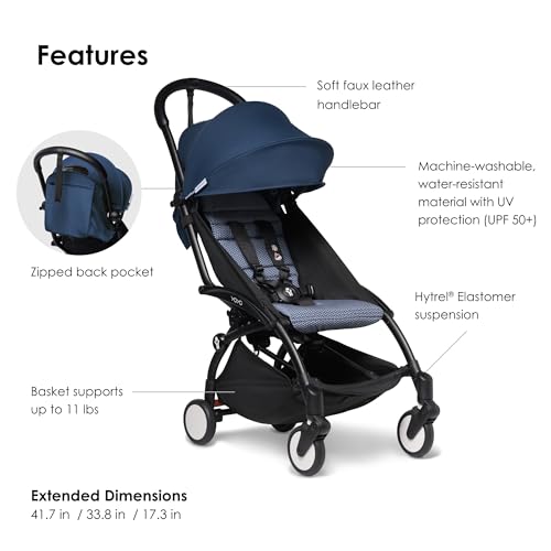 BABYZEN YOYO2 Stroller - Lightweight & Compact - Includes Black Frame, Air France Blue Seat Cushion + Matching Canopy - Suitable for Children Up to 48.5 Lbs