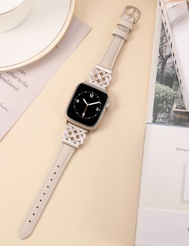 TOYOUTHS Leather Band Compatible with Apple Watch Bands 38/40/41/42/44/45/49mm Women, Slim Leather Strap with Designer Dressy Interlock Buckle for iWatch Series 9/8/7/6/5/SE/4/3/2/1 Ultra/Ultra 2