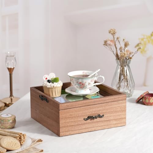 Wooden Tea Bag Storage Organizer: 9-Compartment Tea Box with Glass Window, equipped with a Storage Tray, Multi-Functional Tea Box and Storage Organizer, Great Gift Ideas,Cool Preppy Stuff & Room Decor