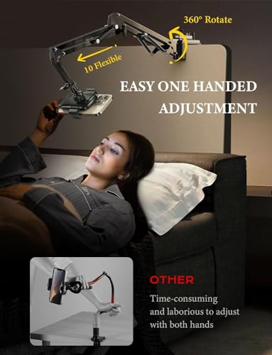 LISEN for Gooseneck Phone Holder for Bed Desk [3rd Upgrade] Cell Phone Stand for Desk Bed iPhone Holder Laying Down，Flexible Arm Clamp Clip Phone Mount Stand for Filming Fits iPhone 15 Max All Phone