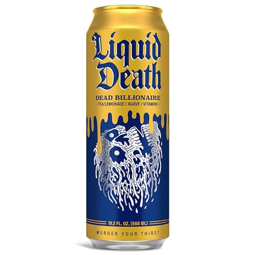 Liquid Death, Dead Billionaire Iced Tea, Half Lemonade Half Black Tea Sweetened With Real Agave, B12 & B6 Vitamins, Low Calorie & Low Sugar, 8-Pack (King Size 19.2oz Cans)