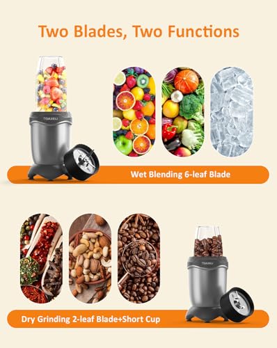 Smoothie Blender, 850 W Compact Personal Blender, Juice Blender Set Frozen Drinks, Shake, Sauces & More, 2 * 20 Oz To-Go Cups, 2*Spout-Lids, Silver