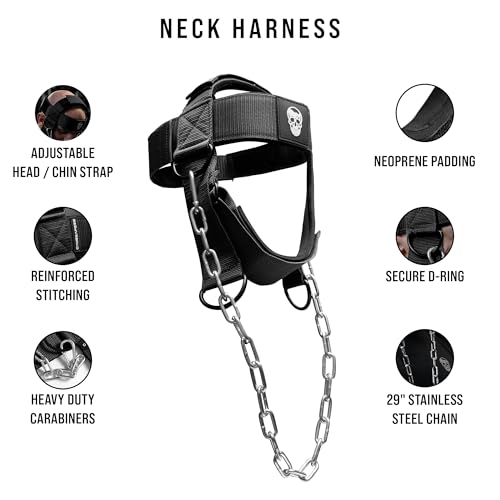 Gymreapers Neck Harness, Improve Neck Strength and Reduce Neck Pain - Neck Trainer with 29” Heavy Duty Stainless Steel Chain, Adjustable Neoprene Strap, Neck Harness for Gym & Home Use
