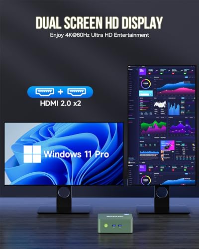 GMKtec Mini PC N100, G3 Intel Alder Lake N100 Preinstalled Windows 11 Pro (3.4GHz), 8GB DDR4 RAM 256GB PCIe M.2 SSD, Desktop Computer 4K Dual HDMI/USB3.2/WiFi 6/BT5.2/2.5G RJ45 for Office, Business