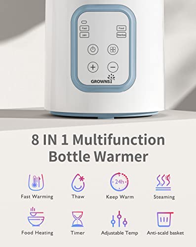 GROWNSY Bottle Warmer, 8-in-1 Fast Baby Milk Warmer with Timer for Breastmilk or Formula, Accurate Temperature Control, Multifunctional Baby Bottle Warmers for All Bottles- Blue