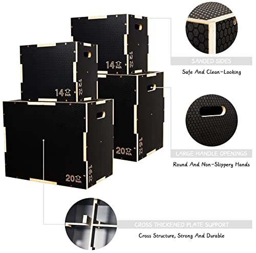 Signature Fitness 3 in 1 Non-Slip Wooden Plyo Box Plyometric Box Jumping Exercise, Multiple Sizes