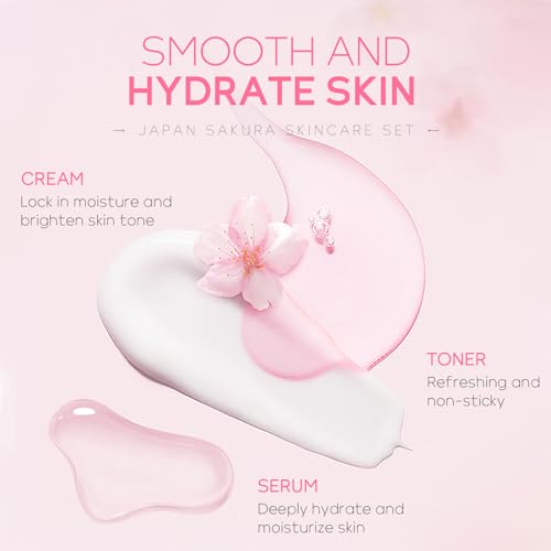 Skin Care Set JAPAN SAKURA Women Beauty Gift Sets Skin Care Kit with Cleanser, Toner, Serum, Eye Cream, Face Cream Travel Kit for Women Teen Girls Mom Daughter Birthday TSA-friendly Sizes 5pcs