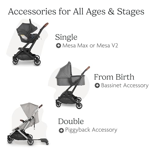 UPPAbaby Minu V2 Travel Stroller Lightweight, Portable Design One-Hand Fold Shoulder Strap and Leather Bumper Bar Included Greyson (Charcoal Mélange/Carbon Frame/Saddle Leather)