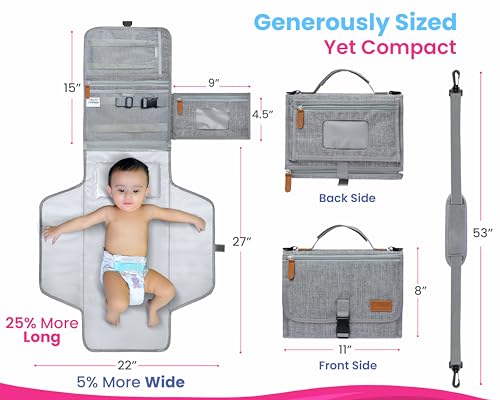 Portable Changing Pad with Shoulder Strap - Detachable Travel Changing Pad - Baby Shower Gifts - Fully Padded & Lightweight - Baby Boy Gifts - Diaper Changing Pad - Changing Mat 27"x22"