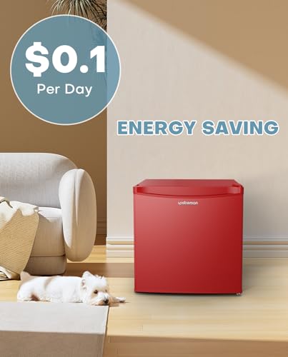 Upstreman 1.7 Cu.ft Mini Fridge with Freezer, Adjustable Thermostat, Energy Saving, Low Noise, Single Door Compact Refrigerator for Dorm, Office, Bedroom, Red-FR17