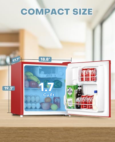 Upstreman 1.7 Cu.ft Mini Fridge with Freezer, Adjustable Thermostat, Energy Saving, Low Noise, Single Door Compact Refrigerator for Dorm, Office, Bedroom, Red-FR17