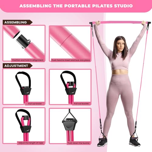Multipurpose 3-Section Yoga Pilates Bar Set with Resistance Bands and Jump Rope | Travel-Friendly Home Gym Equipment for Men and Women of All Heights | Complete Body Fitness Workout Set