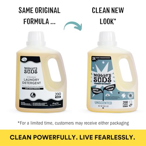 Molly's Suds Liquid Laundry Detergent | Natural Laundry Detergent Soap for Sensitive Skin | 2x Concentrated, High Efficiency (HE) | Unscented - 100 Loads