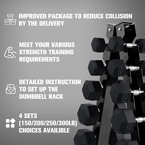 RITFIT 300/350/450/200/210 LB Rubber Hex Dumbbells Set with Optional Dumbbell Rack, Multi Weight Set to Choose, Ideal for Home Gym and Fitness