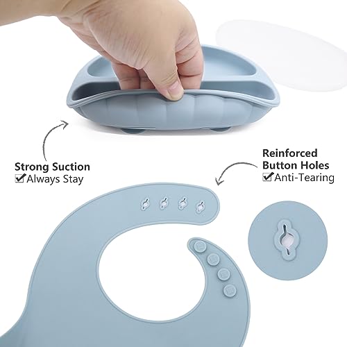 Tinker'sTreats - Silicone Baby Feeding Set, Baby Led Weaning Supplies, Suction Plates for Baby, Suction Bowls for Baby, Baby Silverware Set, Baby Utensils, Feeding Supplies (Blue)