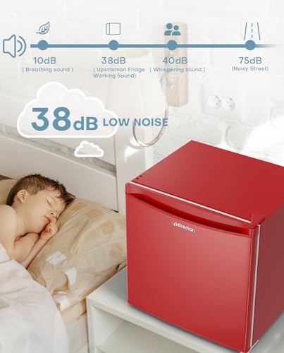 Upstreman 1.7 Cu.ft Mini Fridge with Freezer, Adjustable Thermostat, Energy Saving, Low Noise, Single Door Compact Refrigerator for Dorm, Office, Bedroom, Red-FR17