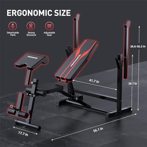 Adjustable Weight Bench, Olympic Workout Bench, Bench Press Set with Squat Rack and Bench, Leg Exercises Preacher Curl Rack, Home Exercise Equipment