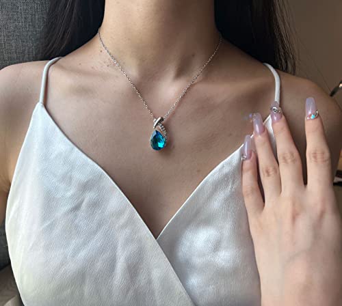 Shiny Fashion Crystal Rhinstone Teardrop Pendent Chain Necklace Stud Earrings Jewelry Set for Women Lady Wife Wedding Birthday Party Prom Gifts