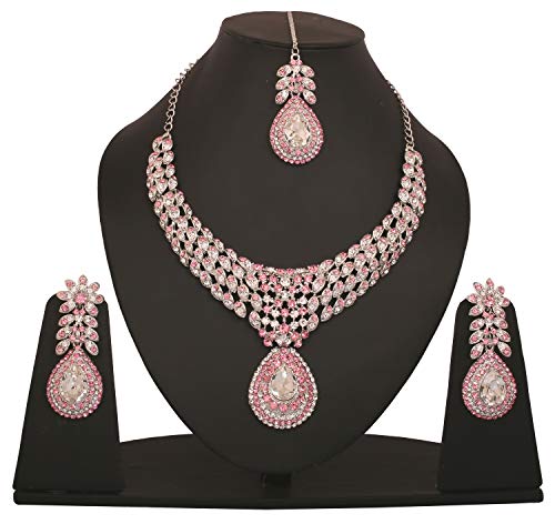 Touchstone Indian wedding jewelry sets for women necklace bollywood jewellery set desi bridal designer necklaces earrings artificial joyeria rhinestone crystal fancy in white or silver or gold tone