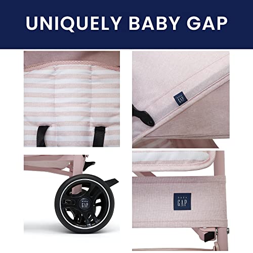 babyGap Classic Stroller - Lightweight Stroller with Recline, Extendable Sun Visors & Compact Fold - Made with Sustainable Materials, Pink Stripes