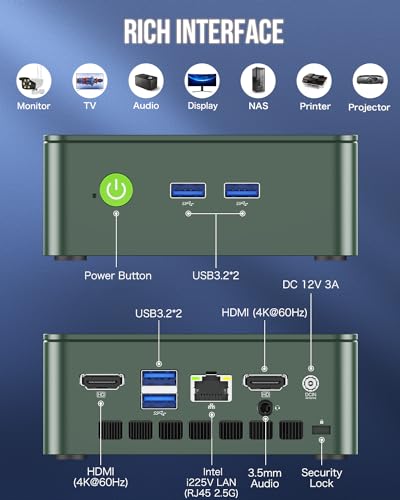 GMKtec Mini PC N100, G3 Intel Alder Lake N100 Preinstalled Windows 11 Pro (3.4GHz), 8GB DDR4 RAM 256GB PCIe M.2 SSD, Desktop Computer 4K Dual HDMI/USB3.2/WiFi 6/BT5.2/2.5G RJ45 for Office, Business