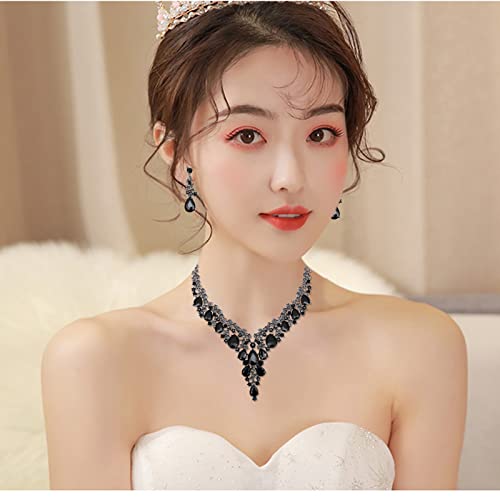 CSY Elegant Crystal Costume Jewelry Sets Flower Bridal Necklace Earrings Stretch Bangle Set for Bride Bridesmaid Wedding Dress Accessories