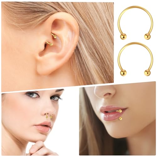 Yolev 14Pcs 6/7/8/9/10/12/14mm Surgical Steel Horseshoe Septum Nose Ring Hoop Set Piercing Jewellery，Horseshoe Rings Earring Eyebrow Earring Hoop Lip Horseshoe Piercing for Women Men