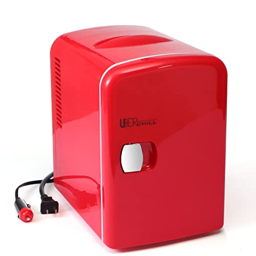Uber Appliance UB-CH1-RED, Skin Care, Beauty, Makeup, Cosmetics Storage | Skincare Bedroom | Portable Mini Fridge Cooler and Warmer, 9 x 7 x 10.5 inches, Red