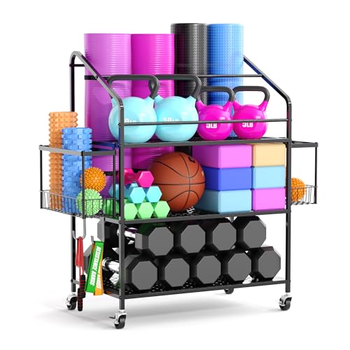 Houseables Weight Rack for Home Gym, Home Gym Storage Rack, 39"x16", 200LB Capacity, Metal, Dumbbell Rack, Workout Equipment Storage, Yoga Mat Stand, Organizer for Dumbbells, Weights, Kettlebell, Band
