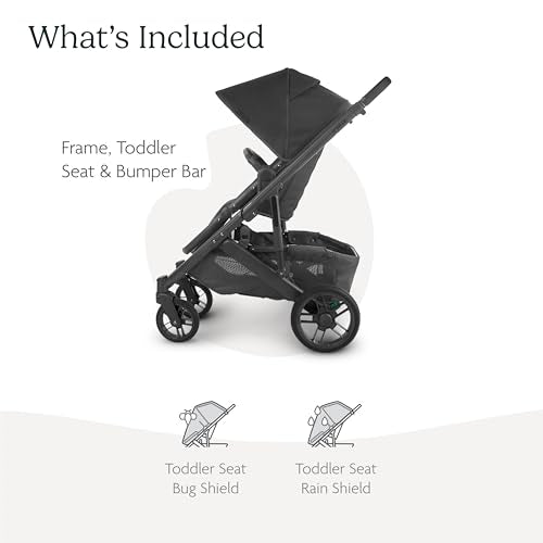 UPPAbaby Cruz V2 Stroller/Full-Featured Stroller with Travel System Capabilities/Toddler Seat, Bumper Bar, Bug Shield, Rain Shield Included/Jake (Charcoal/Carbon Frame/Black Leather)