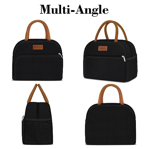 Lunch Bag Women, Lunch Box Lunch Bag for Women Adult Men, Small Leakproof Cute Lunch Tote Large Capacity Reusable Insulated Cooler Lunch Container for Work/Office/Picnic/Travel-Black
