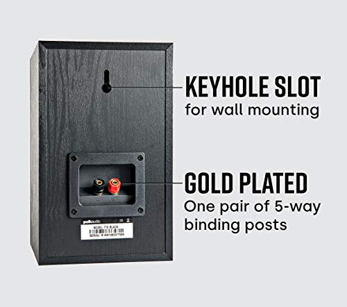 Polk Audio T15 100 Watt Home Theater Bookshelf Speakers – Hi-Res Audio with Deep Bass Response, Dolby and DTS Surround, Wall-Mountable, Pair, Black
