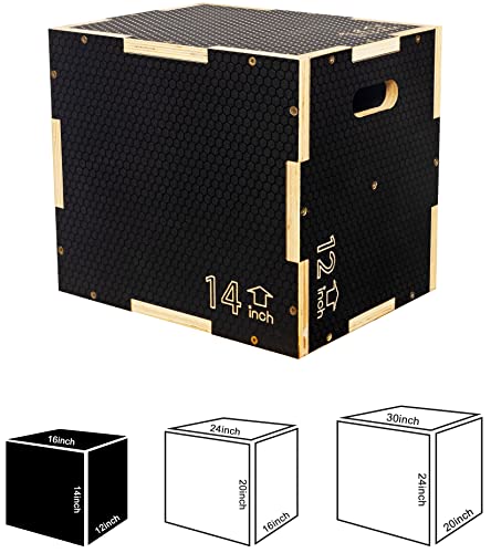 Signature Fitness 3 in 1 Non-Slip Wooden Plyo Box Plyometric Box Jumping Exercise, Multiple Sizes