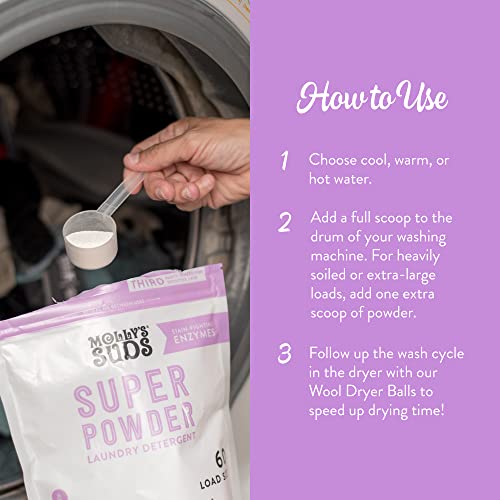 Molly's Suds Super Powder Detergent | Natural Extra Strength Laundry Soap, Stain Fighting | Sensitive Skin | Earth Derived Ingredients | Lavender, 60 Loads