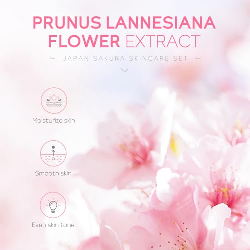 Skin Care Set JAPAN SAKURA Women Beauty Gift Sets Skin Care Kit with Cleanser, Toner, Serum, Eye Cream, Face Cream Travel Kit for Women Teen Girls Mom Daughter Birthday TSA-friendly Sizes 5pcs