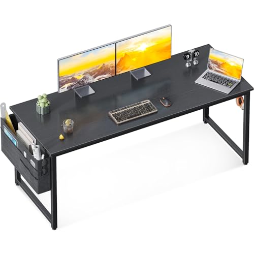 ODK Computer Desk Large Office Desk, 63 Inch Gaming Desk with Storage, Modern PC Desk Work Table with Headphone Hook for Home Office, Black