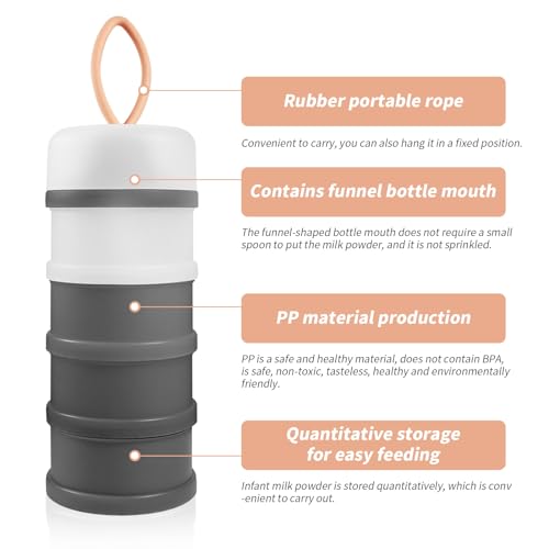 2 Pack Baby Formula Dispenser on The Go, Portable Formula Container to Go, Non-Spill Stackable BPA Free Baby & Kids Snack Containers - Grey