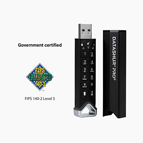 iStorage datAshur PRO2 256 GB Secure Flash Drive FIPS 140-2 Level 3 Certified Password Protected Dust Water-Resistant IS-FL-DP2-256-256, Black