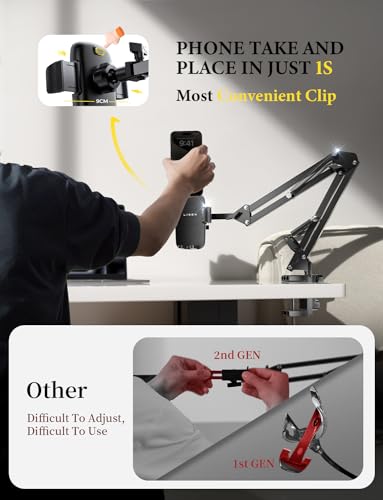 LISEN for Gooseneck Phone Holder for Bed Desk [3rd Upgrade] Cell Phone Stand for Desk Bed iPhone Holder Laying Down，Flexible Arm Clamp Clip Phone Mount Stand for Filming Fits iPhone 15 Max All Phone