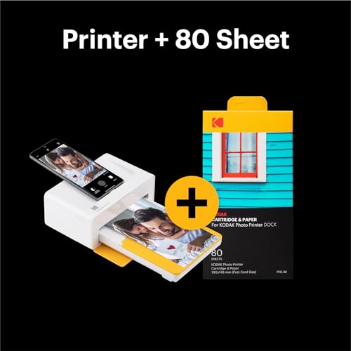 KODAK Dock Plus 4PASS Instant Photo Printer (4x6 inches) + 90 Sheets Bundle (10 Initial Sheets + 80 Sheet Pack)