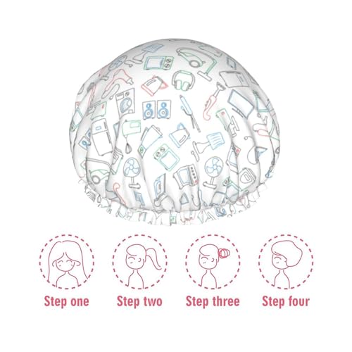 Hair Cap for Shower - Household appliances Double Layer Shower Cap Reusable Waterproof, Large Shower Cap for Women, Hair Cap for Shower with Peva Lining and Elastic Rope