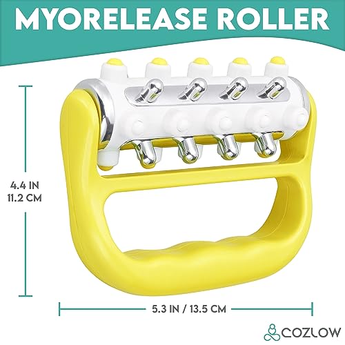 MyoRelease Lymphatic Drainage Massager (Yellow), Ultimate Fascia Release & Scar Tissue Massage Tool, Personal Handheld Massage Roller for Shoulder, Neck, Thigh, Leg & Back
