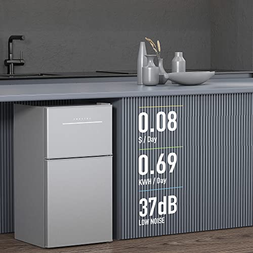 Mini Fridge with Freezer, 3.0 Cu.Ft Mini Refrigerator with 2 Doors, Compact Small Refrigerator for Dorm, Bedroom, Office, Energy Saving, 37 dB Low Noise, Silver
