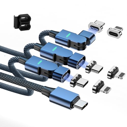 Magnetic Phone Charging Cable, 180° Rotatable Magnetic USB C Charger Cable Nylon Braided Cable - PD 100w 5A Magnetic Charging Cable - for iPhone 15/14/13 Series, MacBook Pro(6.6ft) 3pcs
