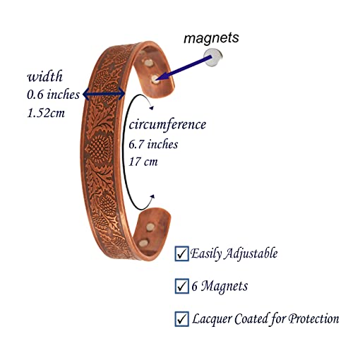 Touchstone Handcrafted Healing Copper Bracelet Hand Forged with Solid and High Gauge Tibetan Style Engraved Cuff Jewelry For Women Men