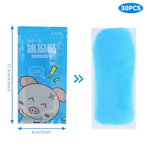 30Pcs Cooling Forehead Strips Relieve Headache, Hot Weather Cooling Gel Patches for Adults Cooling Gel Patches for Toothache Pain, Drowsiness